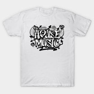 HOUSE MUSIC  -  Graffiti Steez (Black/Grey) T-Shirt